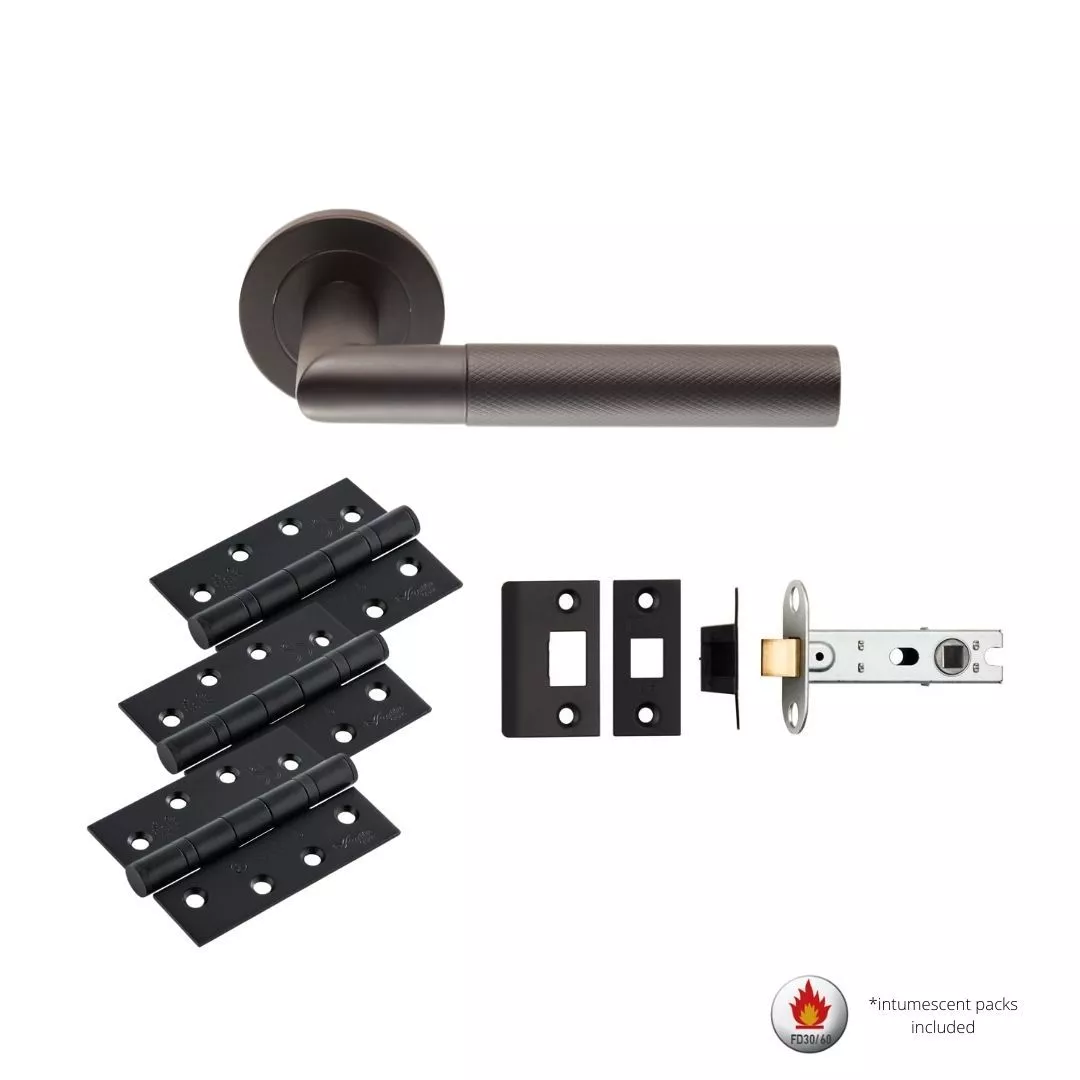 CARLISLE LATCH PACK - Matt Black Crown Knurled Lever Handle Door Kit - Image 2