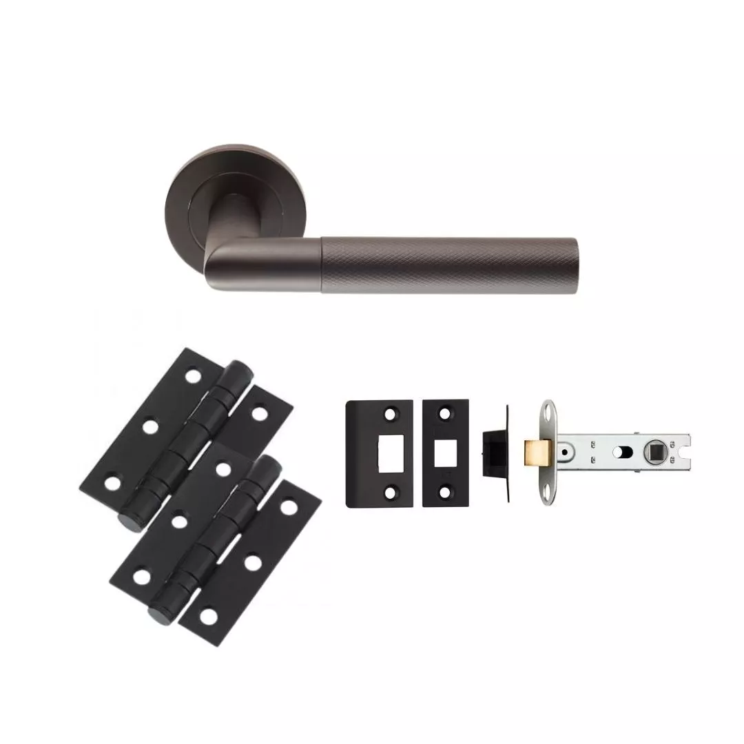 CARLISLE LATCH PACK - Matt Black Crown Knurled Lever Handle Door Kit