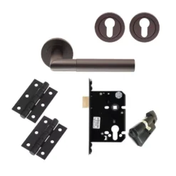 CARLISLE EURO LOCK PACK - Matt Black Crown Knurled Lever Handle Door Kit