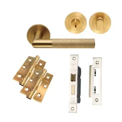 CARLISLE BATHROOM PACK - Satin Brass Crown Knurled Lever Door Handle Set