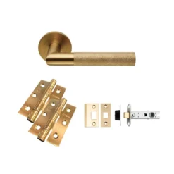 CARLISLE LATCH PACK - Satin Brass Crown Knurled Lever Door Handle Set
