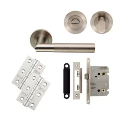 CARLISLE BATHROOM PACK - Satin Stainless Steel Crown Knurled Lever Handle Door Kit