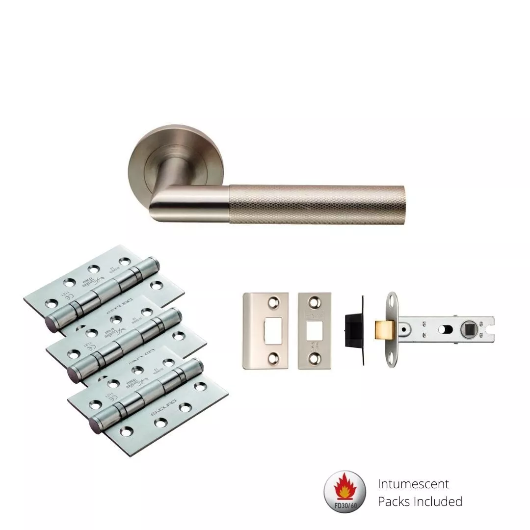 CARLISLE LATCH PACK - Satin Stainless Steel Crown Knurled Lever Handle Door Kit - Image 2