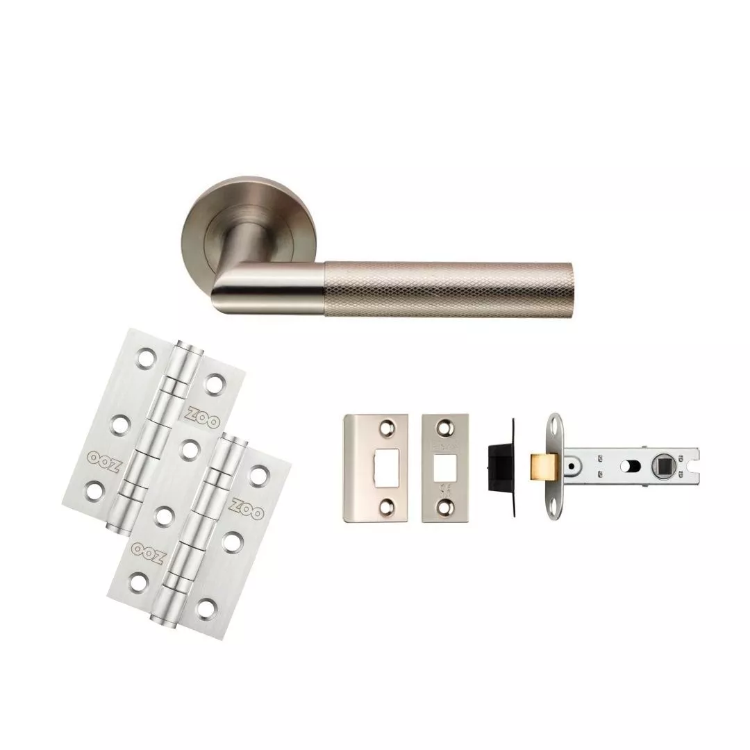 CARLISLE LATCH PACK - Satin Stainless Steel Crown Knurled Lever Handle Door Kit