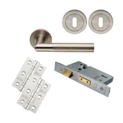 CARLISLE LOCK PACK - Satin Stainless Steel Crown Knurled Lever Handle Door Kit