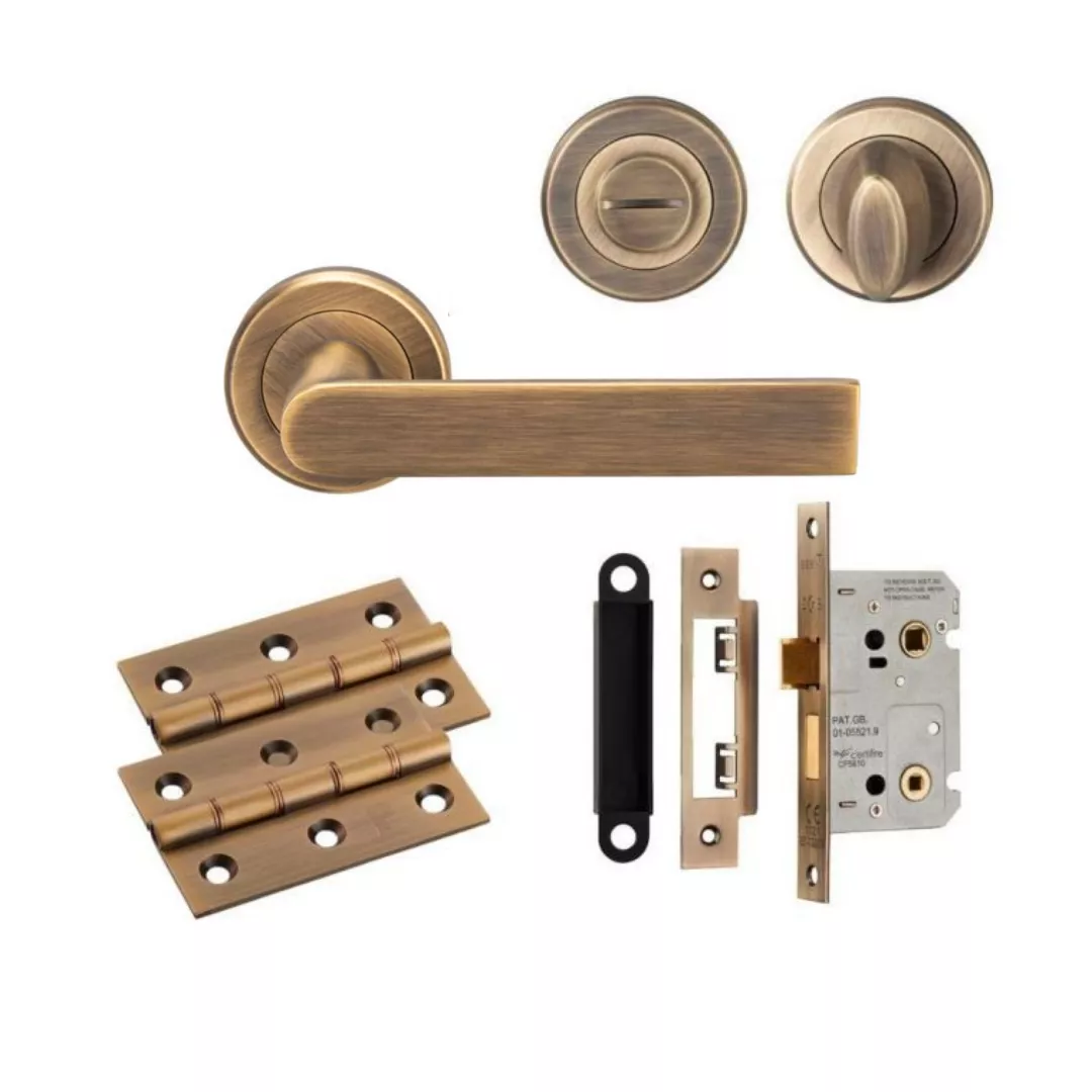 CARLISLE BATHROOM PACK - Antique Brass Serozzetta Edge Lever Handle Door Kit