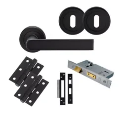 CARLISLE LOCK PACK - Matt Black Serozzetta Edge Lever Handle Door Kit