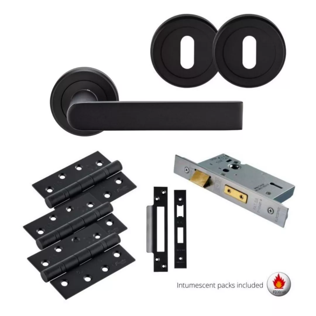 CARLISLE LOCK PACK - Matt Black Serozzetta Edge Lever Handle Door Kit - Image 2