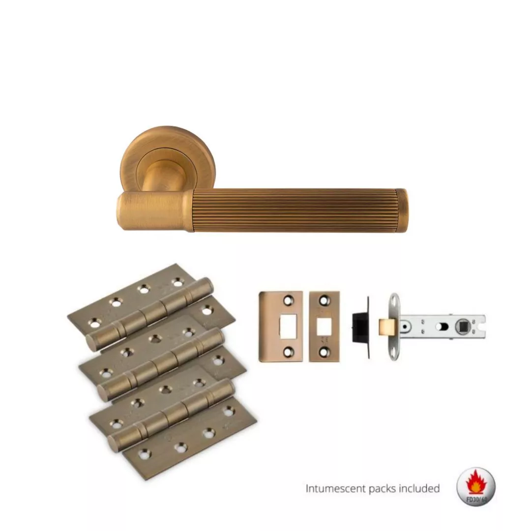 CARLISLE Antique Brass Image Lines Lever Handle Door Kit - Latch - Image 2
