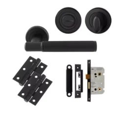 CARLISLE Matt Black Image Lines Lever Handle Door Kit - Bathroom
