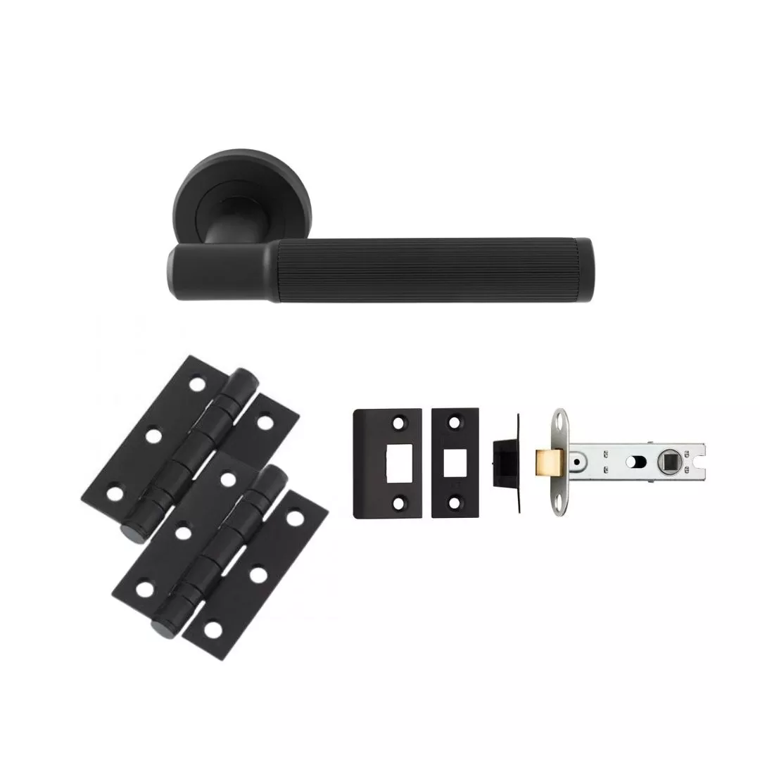 CARLISLE Matt Black Image Lines Lever Handle Door Kit - Latch