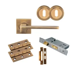 CARLISLE Antique Brass Serozzetta Equi Lever Handle Door Kit - Lock