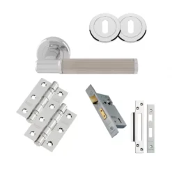 CARLISLE Polished Chrome And Satin Nickel Image Lines Lever Handle Door Kit - Lock
