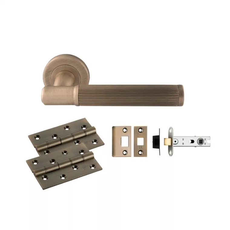 CARLISLE Antique Brass Image Lines Lever Handle Door Kit - Latch