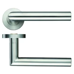 Set Satin Stainless Steel Mitred Lever On Round Rose
