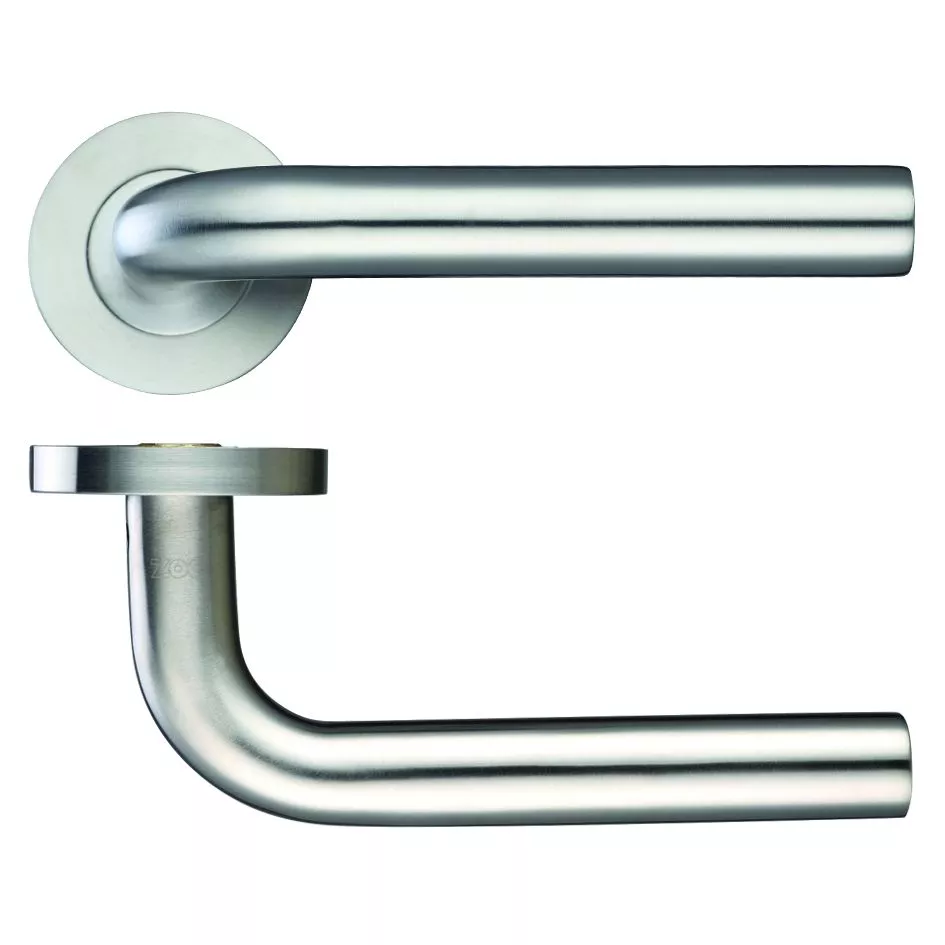 Set Satin Stainless Steel Lever On Round Rose
