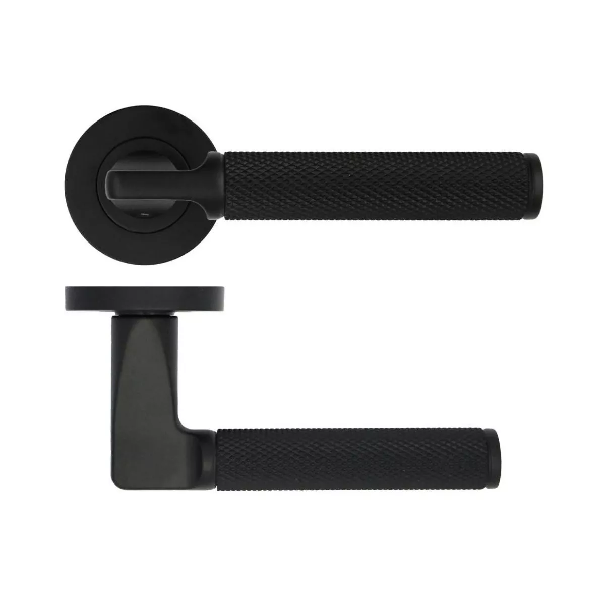 Matt Black Bilbao Knurled Lever Handle On Rose - ZPA090MB