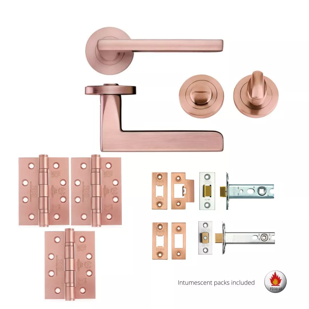 BATHROOM PACK - Tuscan Rose Gold Venice Lever Door Handle Set - Image 2
