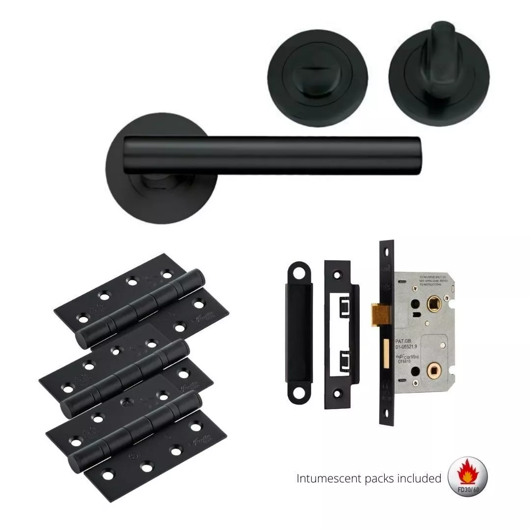 Matt Black Lucca Lever Handle Door Kit - Bathroom - Image 2