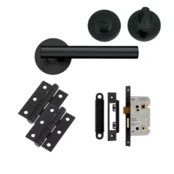 Matt Black Lucca Lever Handle Door Kit - Bathroom