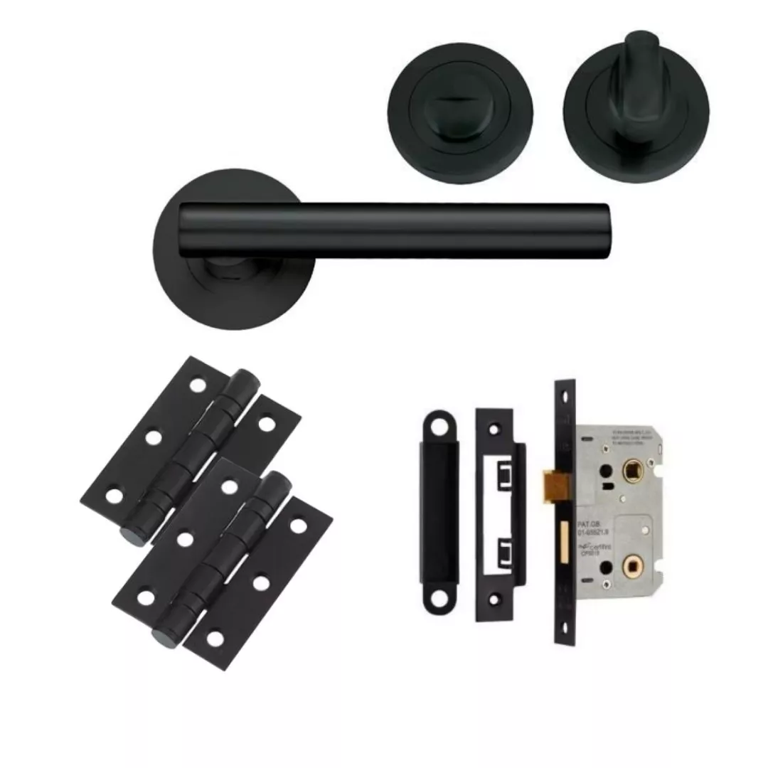 Matt Black Lucca Lever Handle Door Kit - Bathroom