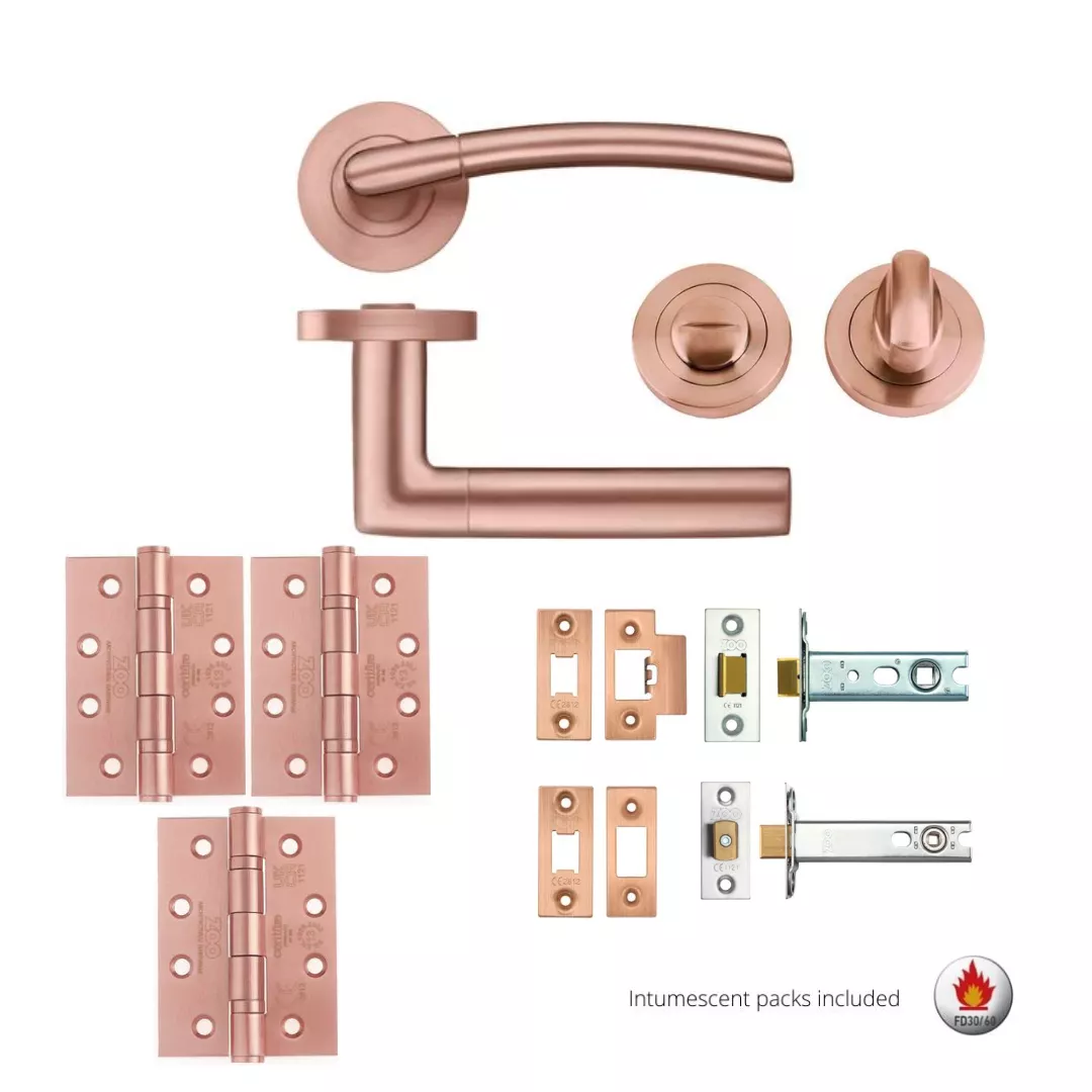 BATHROOM PACK - Tuscan Rose Gold Olympus Lever Door Handle Set - Image 2